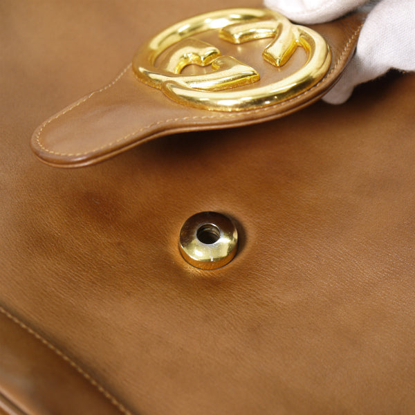 OLD Gucci　 総革GG金具バケツ型ショルダー（キャメル）