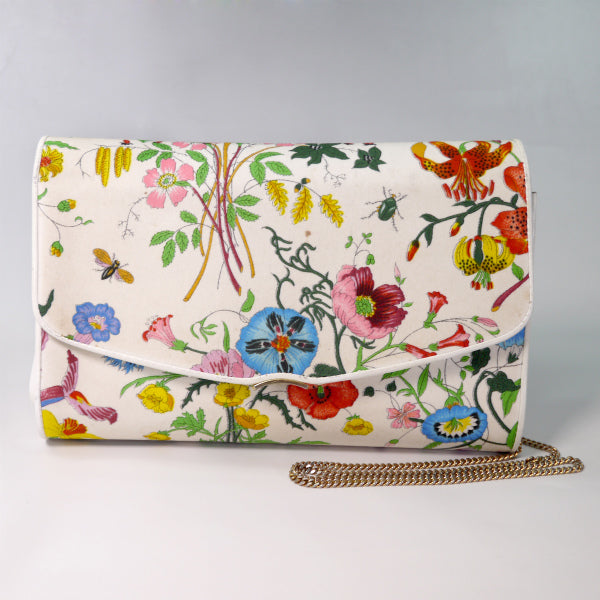 OLD Gucci　フローラWチェーンクラッチバッグ（白）