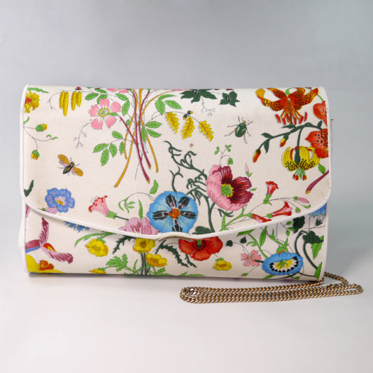 OLD Gucci　フローラWチェーンクラッチバッグ（白）