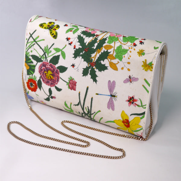 OLD Gucci　フローラWチェーンクラッチバッグ（白）