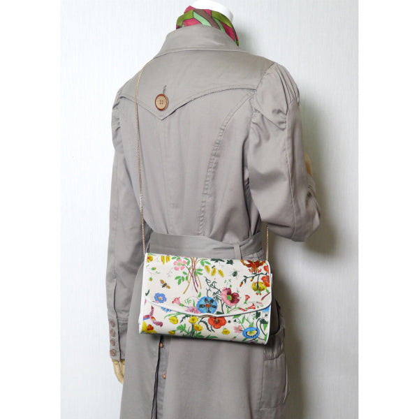 OLD Gucci　フローラWチェーンクラッチバッグ（白）