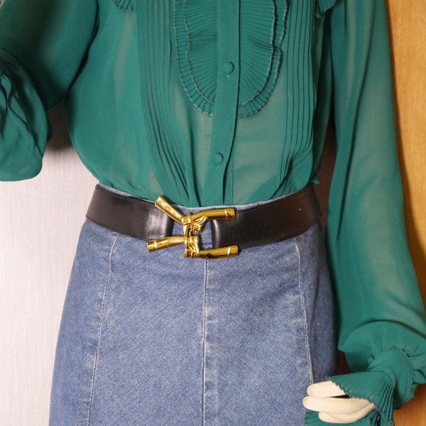 OLD Gucci  激レア!!ブーツバックル  レザーベルト（黒）