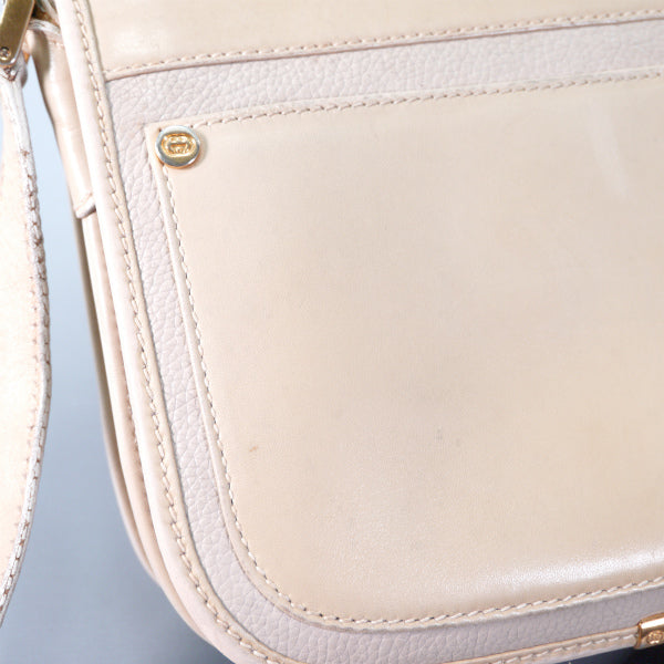 OLD Gucci　ビット金具 型押しレザーショルダー（アイボリー）