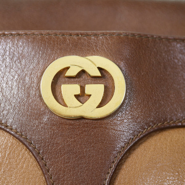 OLD Gucci バイカラー総革スクエアショルダー（茶×キャメル）