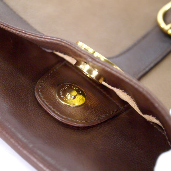 OLD Gucci バイカラー総革スクエアショルダー（茶×キャメル）