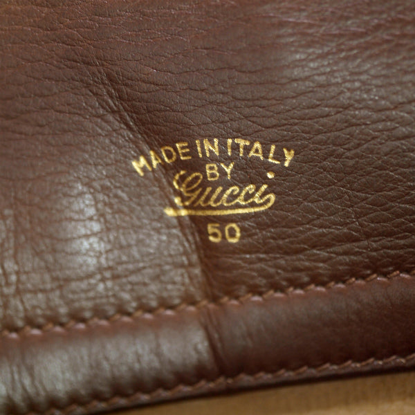 OLD Gucci バイカラー総革スクエアショルダー（茶×キャメル）