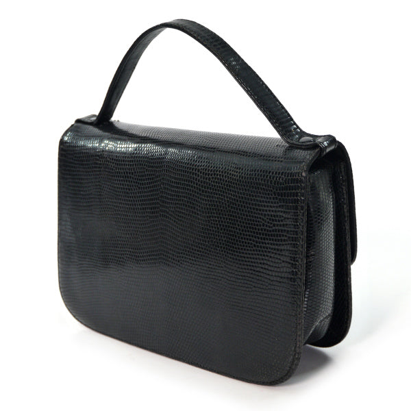 OLD Gucci  ブラックストーン付リザード ハンドバッグ（黒）