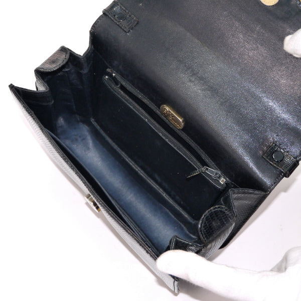 OLD Gucci  ブラックストーン付リザード ハンドバッグ（黒）