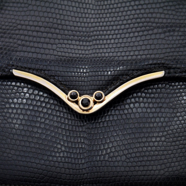 OLD Gucci  ブラックストーン付リザード ハンドバッグ（黒）