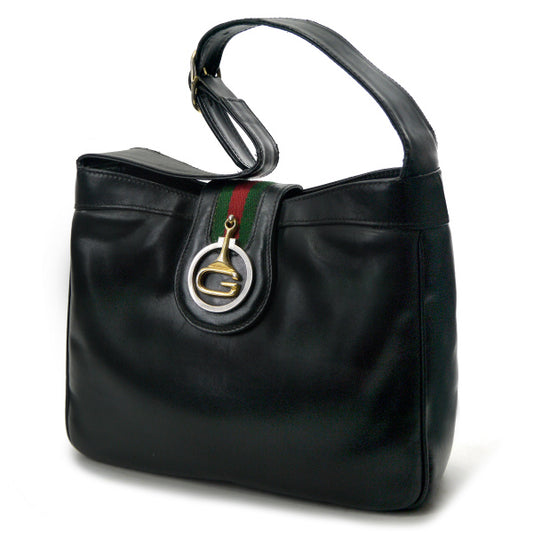 OLD Gucci 70s総革シェリー×G金具ショルダー（黒）