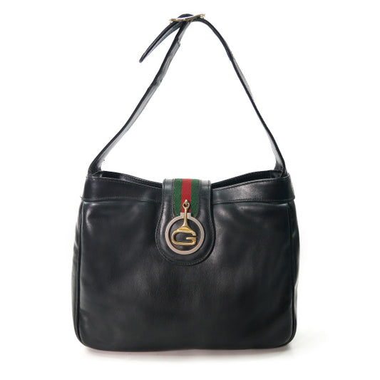 OLD Gucci 70s総革シェリー×G金具ショルダー（黒）