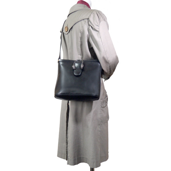 OLD Gucci　お宝!!タイガーヘッド総革バケツ型ショルダー（黒）