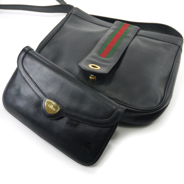 OLD Gucci　レア!ポーチ付きバケツ型シェリーショルダー（黒）
