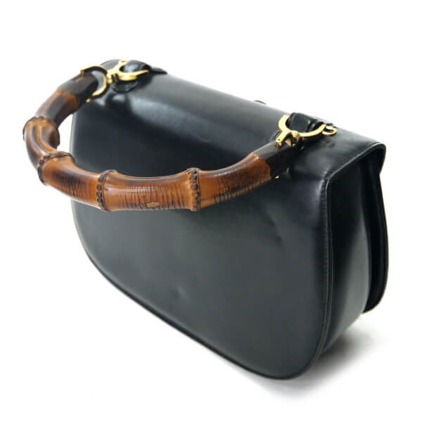 OLD Gucci 総革バンブー2WAYハンドバッグ（黒）