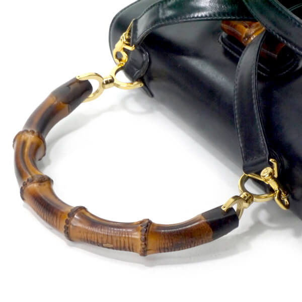 OLD Gucci 総革バンブー2WAYハンドバッグ（黒）