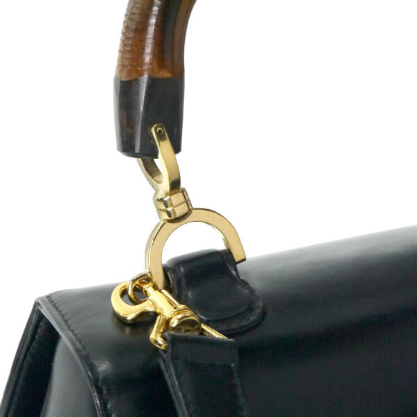 OLD Gucci 総革バンブー2WAYハンドバッグ（黒）