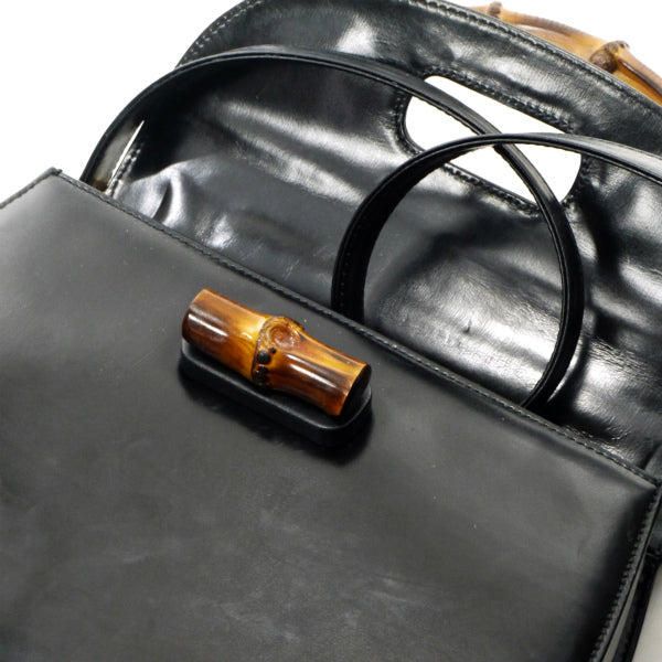 OLD Gucci 総革バンブー2WAYハンドバッグ（黒）