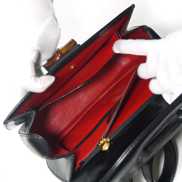 OLD Gucci 総革バンブー2WAYハンドバッグ（黒）