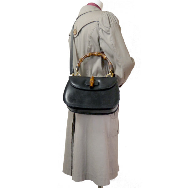 OLD Gucci 総革バンブー2WAYハンドバッグ（黒）