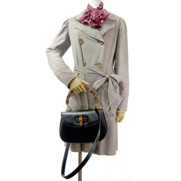 OLD Gucci 総革バンブー2WAYハンドバッグ（黒）