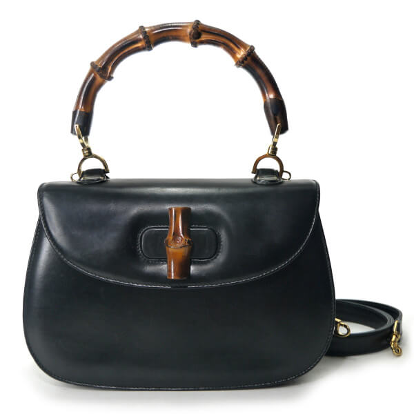 OLD Gucci 総革バンブー2WAYハンドバッグ（黒）