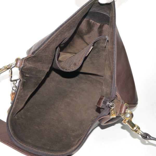 OLD Gucci バンブーチャーム付レザー半円バッグ（濃茶）