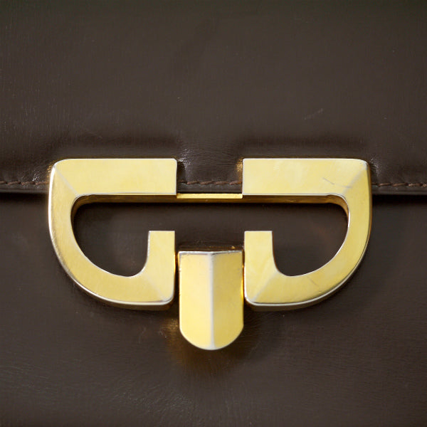 OLD Gucci　トライアングルGG総革ワンショルダー（濃茶）