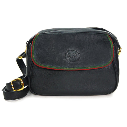 OLD Gucci　型押しレザー斜めがけポシェット（黒）