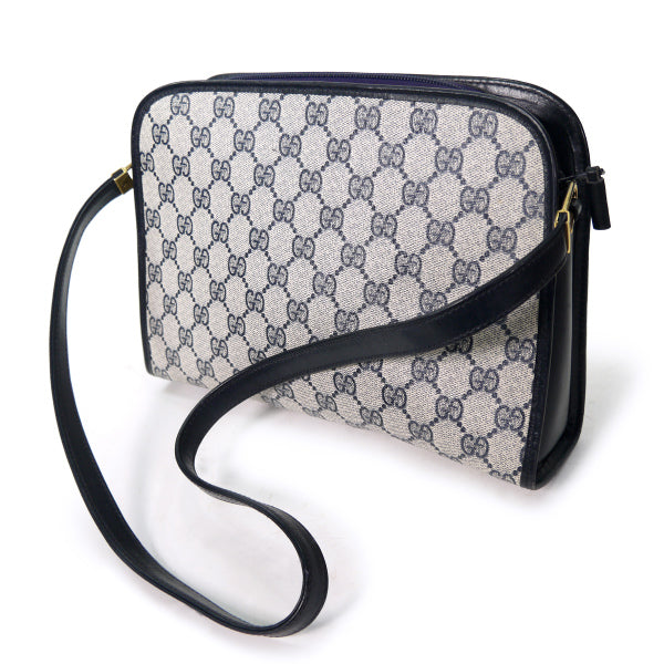 OLD Gucci 外ポケット付GG柄ワンショルダー（青）