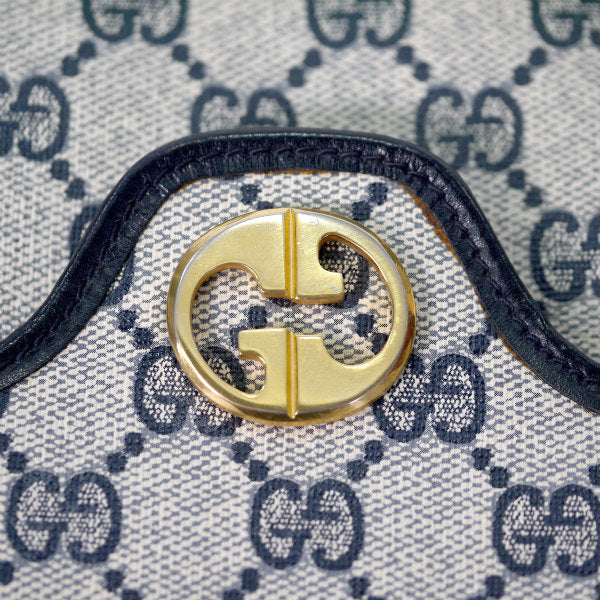 OLD Gucci 外ポケット付GG柄ワンショルダー（青）