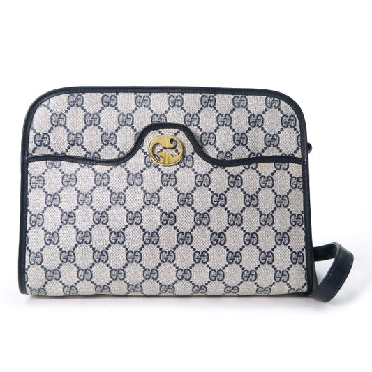 OLD Gucci 外ポケット付GG柄ワンショルダー（青）