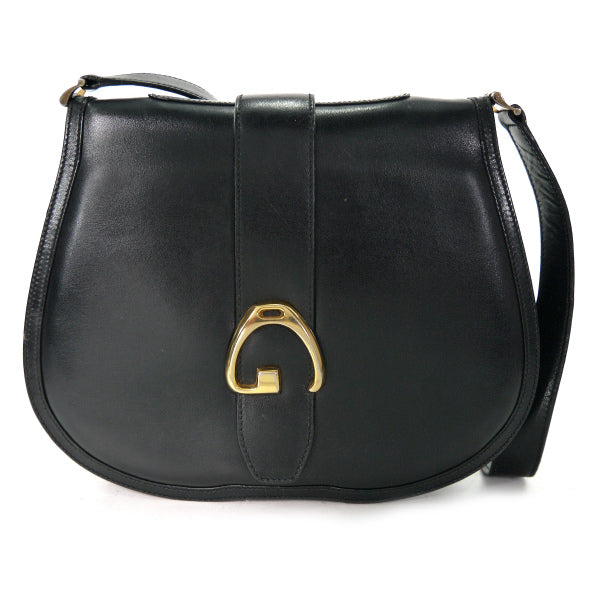 OLD Gucci　総革3層式G金具ショルダーバッグ（黒）