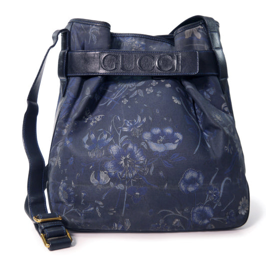 OLD Gucci　フローラ大型巾着ショルダー（紺）