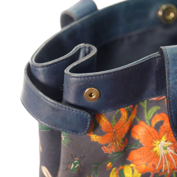 OLD Gucci　フローラ大型トートバッグ（紺）