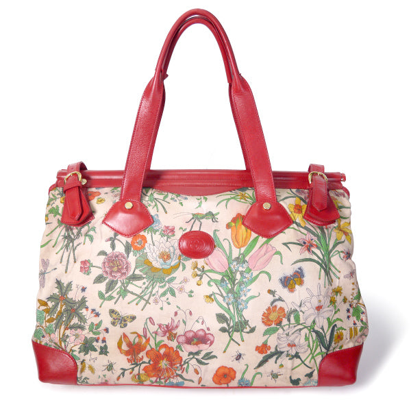 OLD Gucci　フローラ大型トートバッグ（赤）