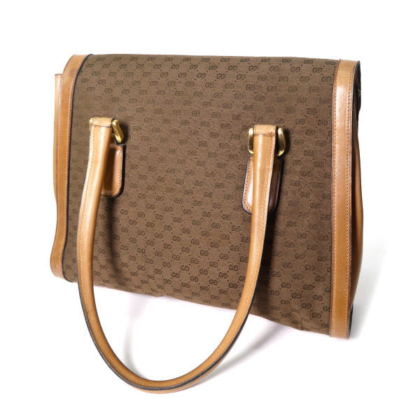 OLD Gucci マイクロGGジャガード ハンドバッグ（茶）