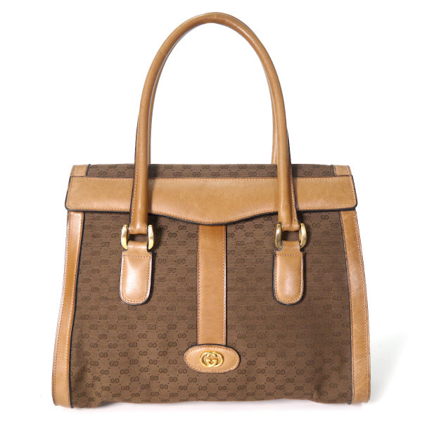 OLD Gucci マイクロGGジャガード ハンドバッグ（茶）