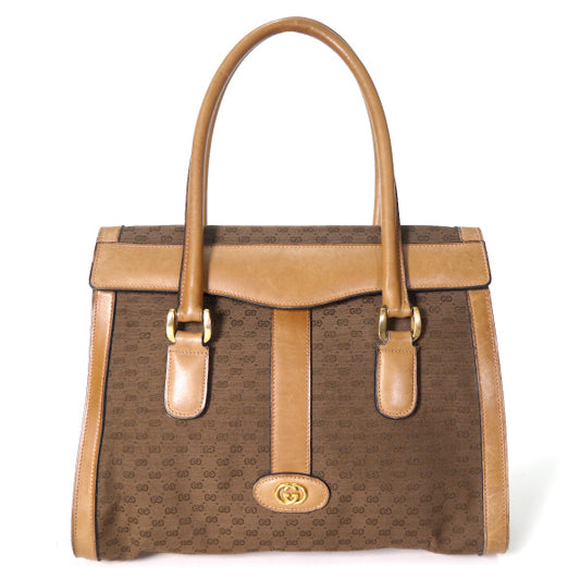 OLD Gucci マイクロGGジャガード ハンドバッグ（茶）