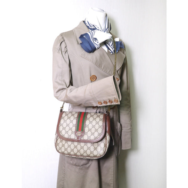 OLD Gucci  縦シェリー チェーン付きバッグ（茶）