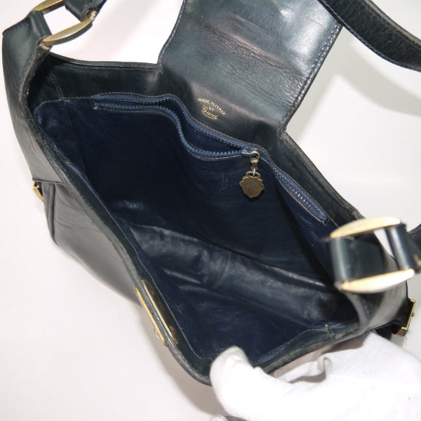 OLD Gucci レア!70s総革サイドシェリーショルダー（濃紺）