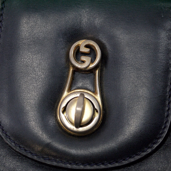 OLD Gucci レア!70s総革サイドシェリーショルダー（濃紺）