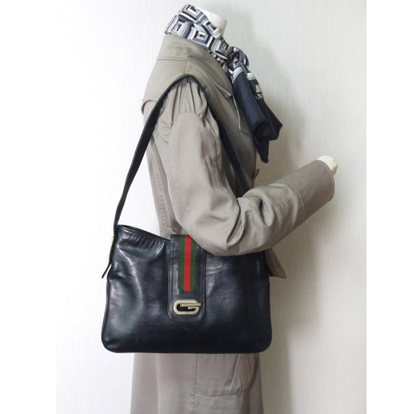 OLD Gucci　総革シェリー×G金具セミショルダー（黒）