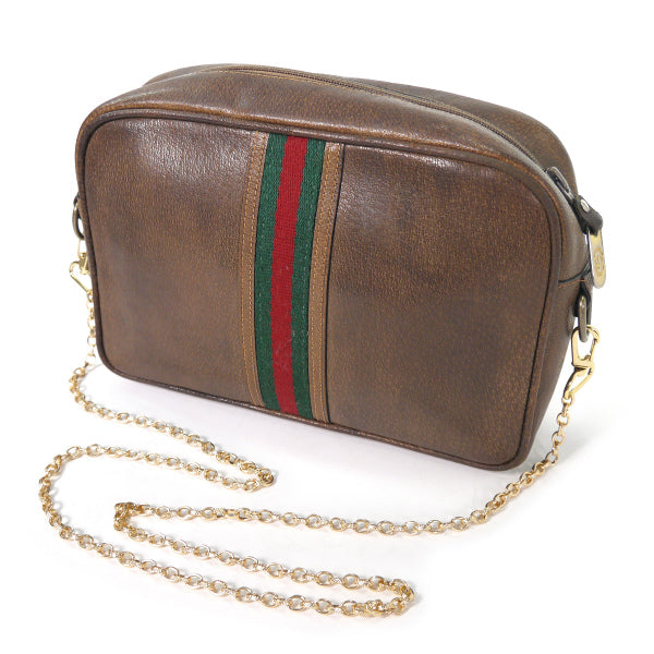 OLD Gucci ピグスキン横長チェーン付ショルダー（茶）