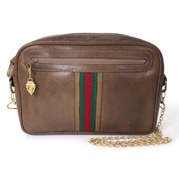 OLD Gucci ピグスキン横長チェーン付ショルダー（茶）