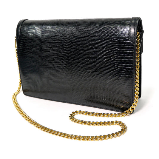 OLD Gucci リザード革 チェーンクラッチ（黒）