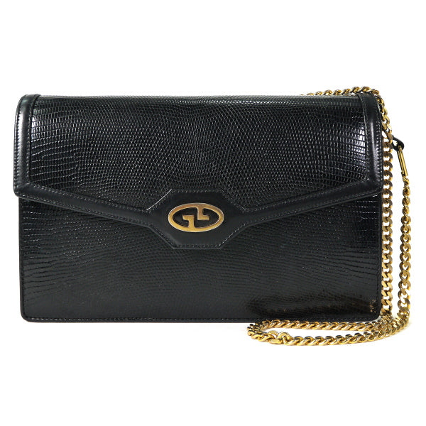 OLD Gucci リザード革 チェーンクラッチ（黒）