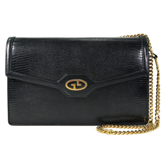 OLD Gucci リザード革 チェーンクラッチ（黒）