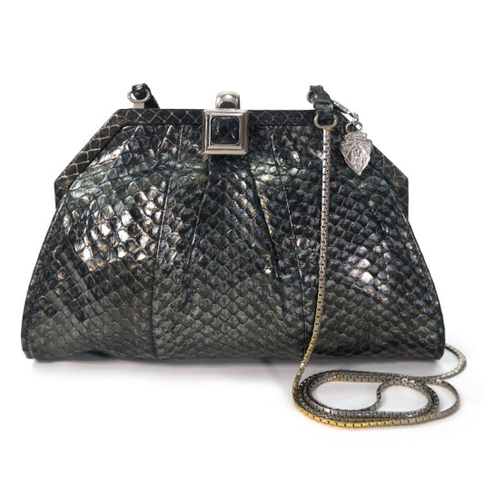 OLD Gucci レア！パイソンがま口チェーンバッグ（黒）