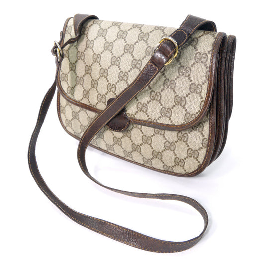 OLD Gucci　GG柄ダブルフラップショルダーバッグ（茶）