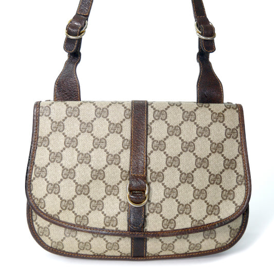 OLD Gucci　GG柄ダブルフラップショルダーバッグ（茶）